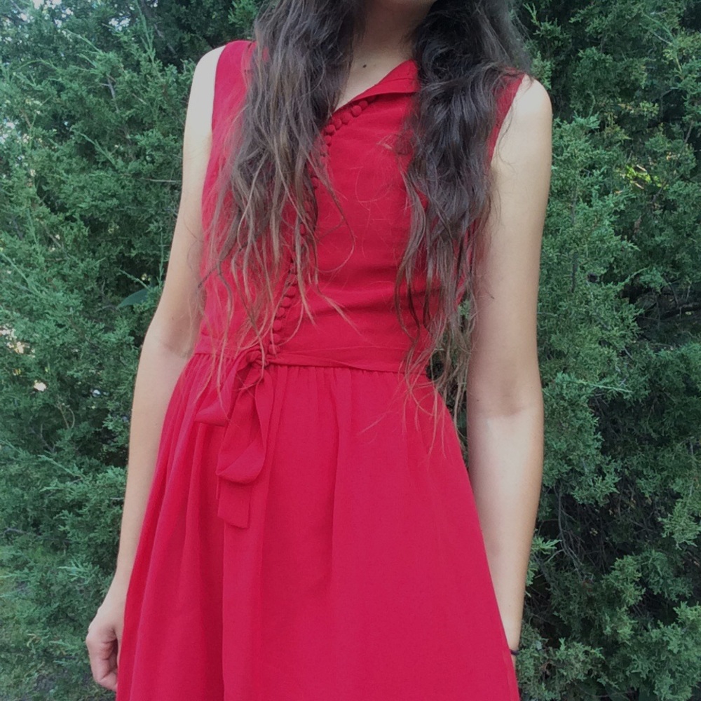 Macy’s Red Collared Button-Up Dress - image 3